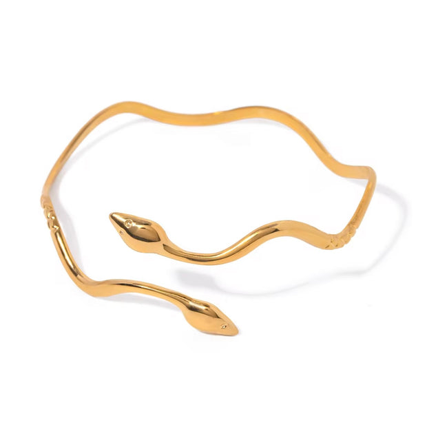 Non-tarnish snake bracelet with dual heads