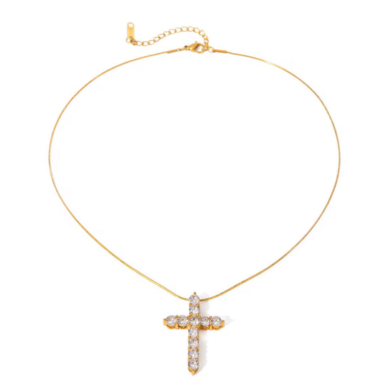Statement Rhinestone Cross Necklace XMTX Collections