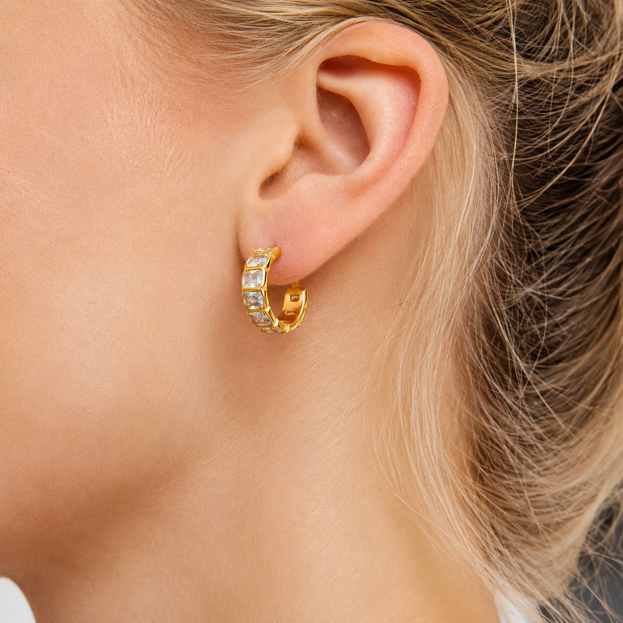 Shira Square CZ Hoop Earrings XMTX Collections