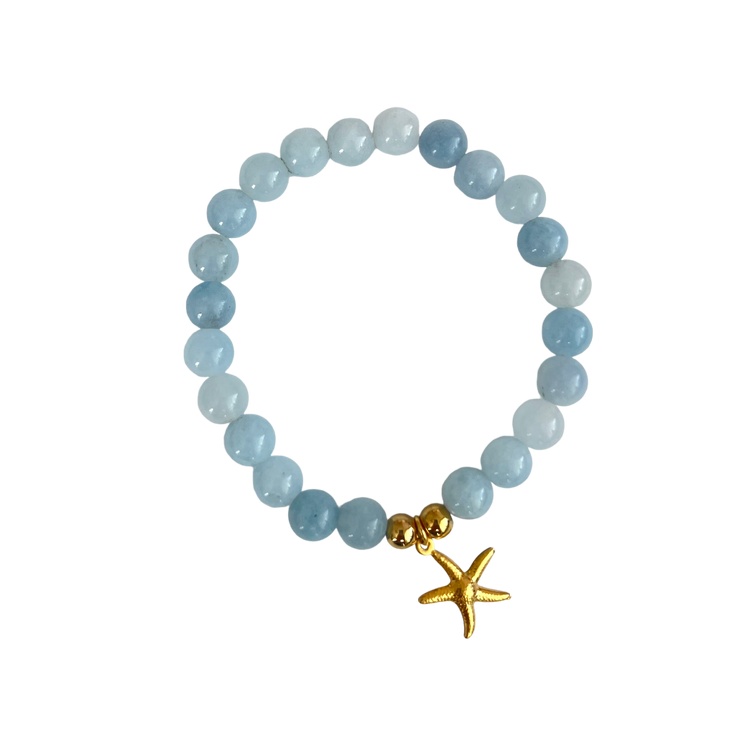 Starfish Aquamarine Chalcedony Stretch Bracelet