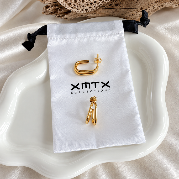 Leona gold double hoop earrings with XMTX