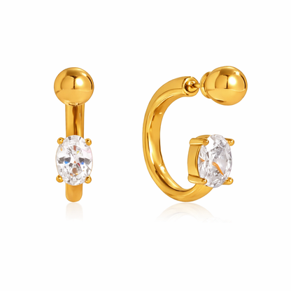 Jordan gold stud hoop earrings stainless steel waterproof oval cubic zirconia