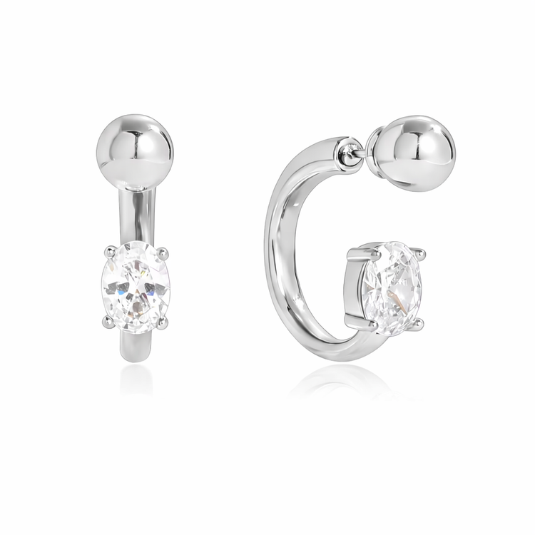 Jordan silver stud hoop earrings stainless steel hypoallergenic oval cubic zirconia