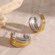 Morgan two tone chunky hoop earrings in gold and silver stainless steel, non-tarnish and waterproof fashion jewelry