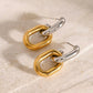 Introducing Erina Two Tone Chain Hoop Earrings - a must-have for any collection. These elegant earrings feature a trendy two-tone design and are sure to elevate any outfit. A staple for every fashion-forward individual.

Made to last!&nbsp;Tarnish and Water Resistant, Beach & Shower friendly, Hypoallergenic




18K Gold Plated over 316L Stainless Steel base