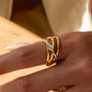 Mailey two tone gold and silver fashion ring with sculptural wrap design, non-tarnish and waterproof stainless steel jewelry