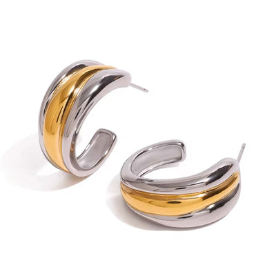 Morgan two tone chunky hoop earrings in gold and silver stainless steel, non-tarnish and waterproof fashion jewelry