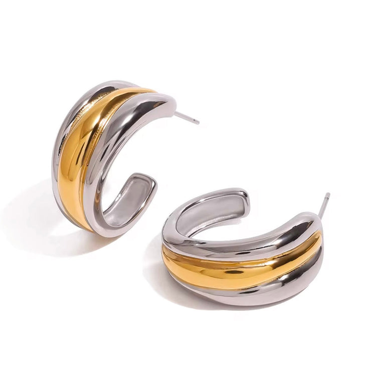 Morgan two tone chunky hoop earrings in gold and silver stainless steel, non-tarnish and waterproof fashion jewelry
