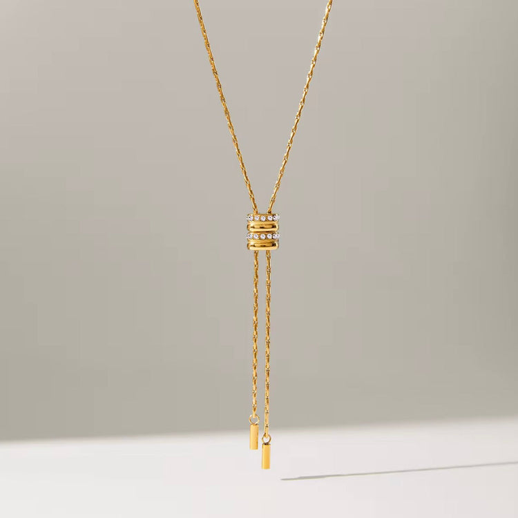 Close-up of Alana Slider Long Necklace crystal slider detail