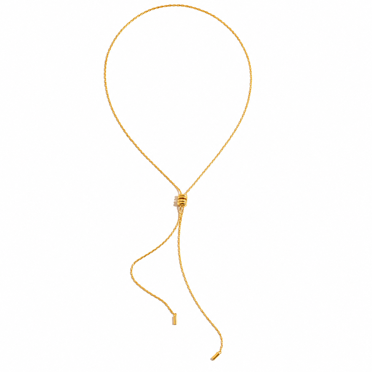 Full-length view of the Alana Slider Long Necklace showing the adjustable slider and long chain design