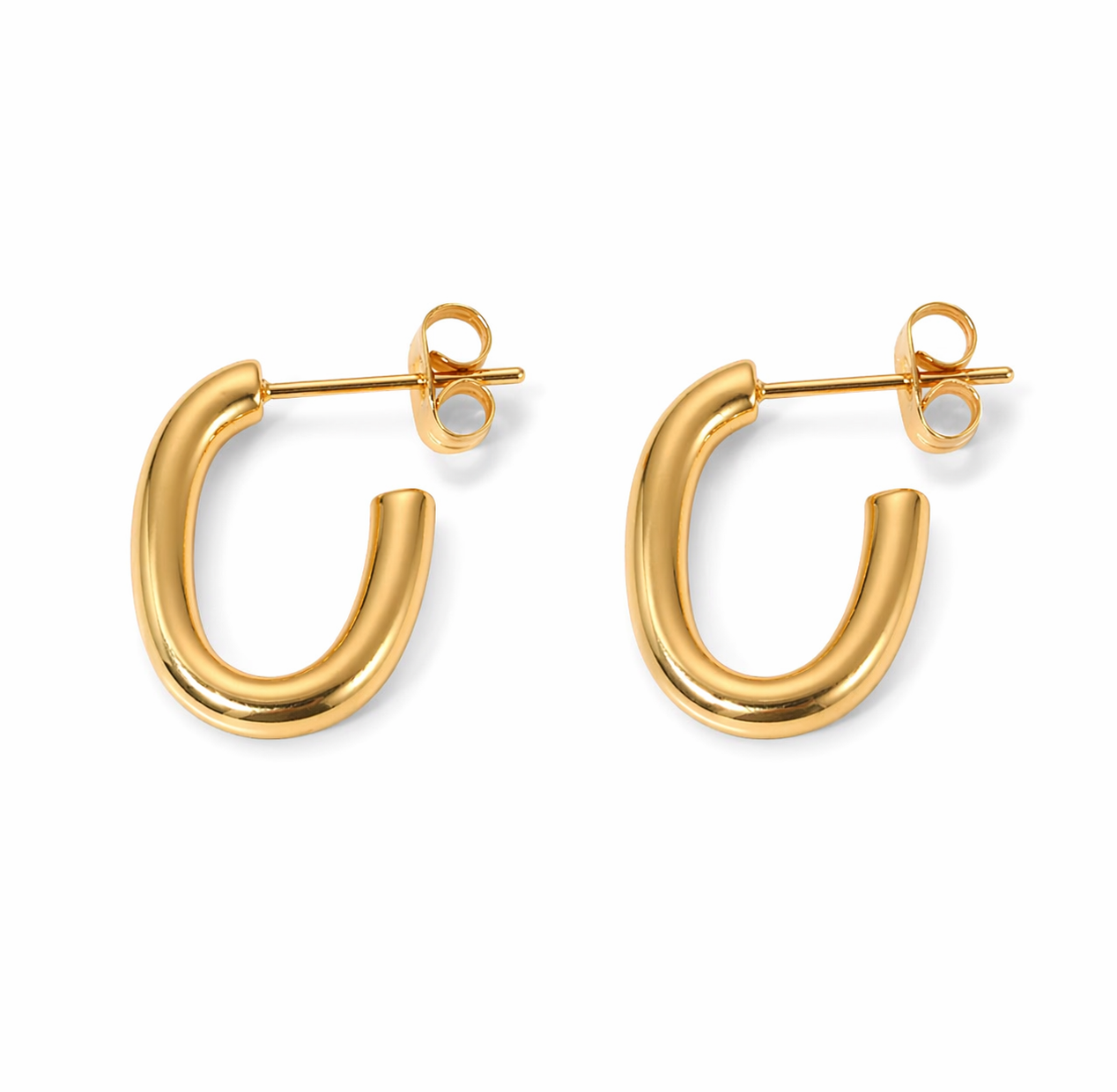 Alicia chunky gold hoop earrings on a clean white background