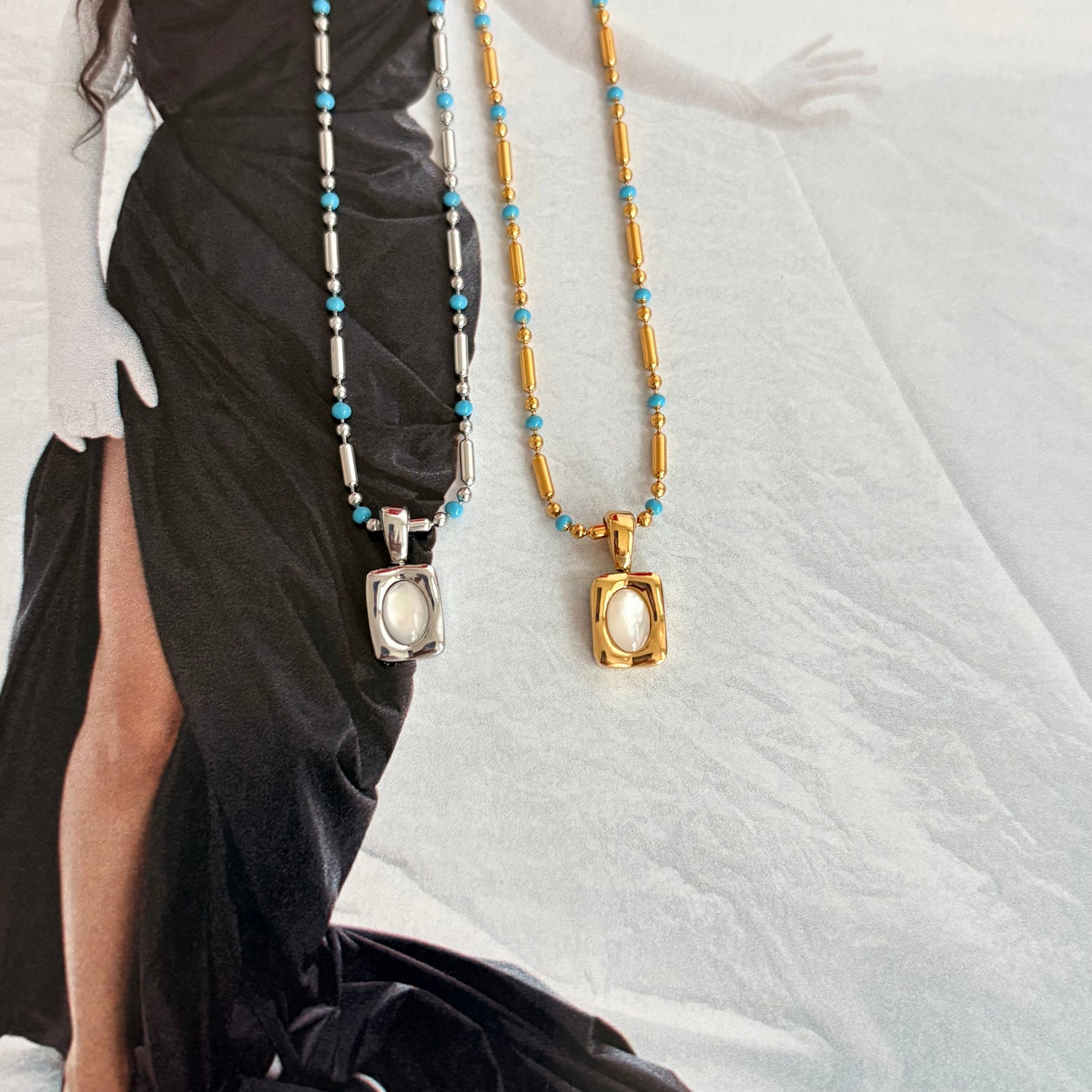 April Dainty Turquoise Beaded Pendant Necklace XMTX Collections
