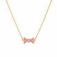 Bow Rhinestone Necklace with pink rhinestone accents on a gold chain