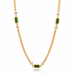 Brielle waterproof gold necklace featuring emerald-green baguette stones and sparkling cubic zirconia accents