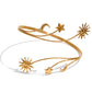 Gold Celestial Upper Arm Cuff Bracelet featuring sun moon and star design in waterproof stainless steel.