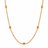 Gold snake chain necklace with oval bead accents on a white background