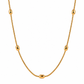 Gold snake chain necklace with oval bead accents on a white background