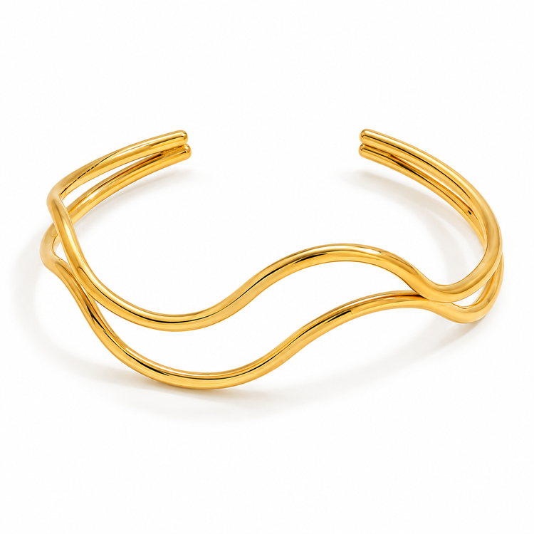 Cindy waterproof non-tarnish gold wave bangle bracelet