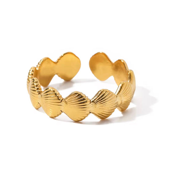 Non-tarnish stainless steel ring with shell detail