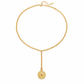 Dawn waterproof gold lariat necklace with sun pendant on white background