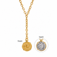 Dawn waterproof gold lariat necklace with sun pendant on white background