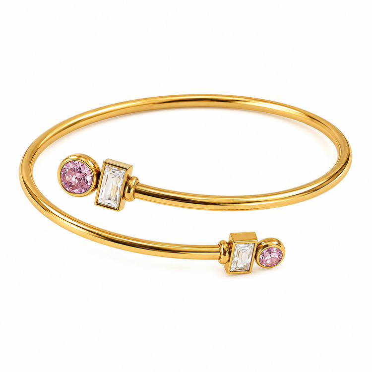Delia gold bangle bracelet with pink and clear crystal accents