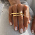 Gold Double Avira statement ring worn on hand, bold waterproof non tarnish jewelry