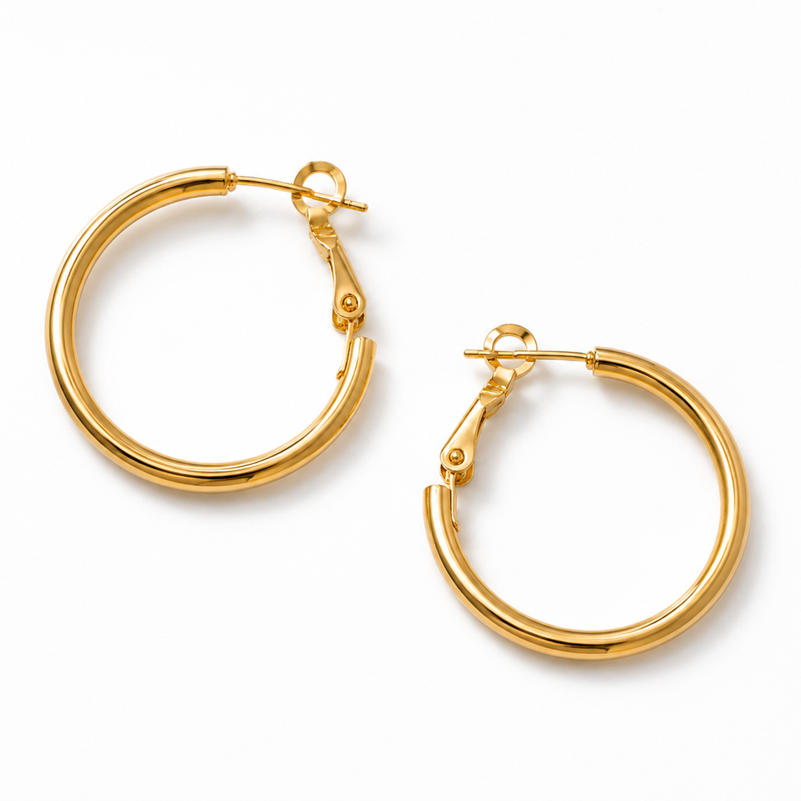 Dulcie gold hoop earrings with a polished finish, crafted from waterproof non-tarnish 18K Gold PVD-plated stainless steel