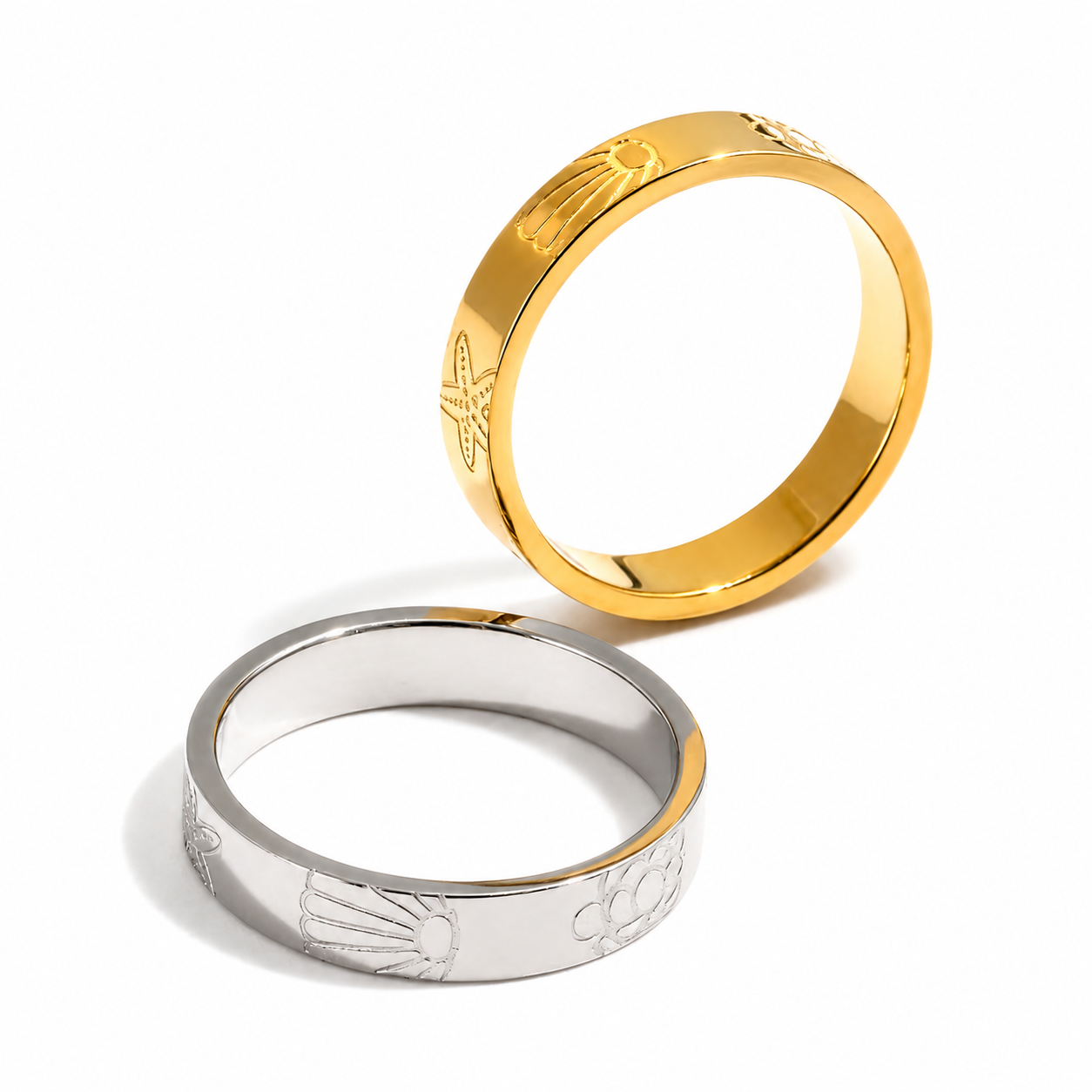 Gold Forever Summer Ring featuring repeating sun, turtle and starfish designs