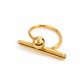 Gold geometric ring with polished curved bar and round detail