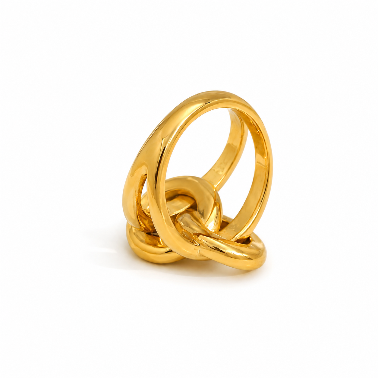 Gold knotted statement ring with interwoven sculptural bands
