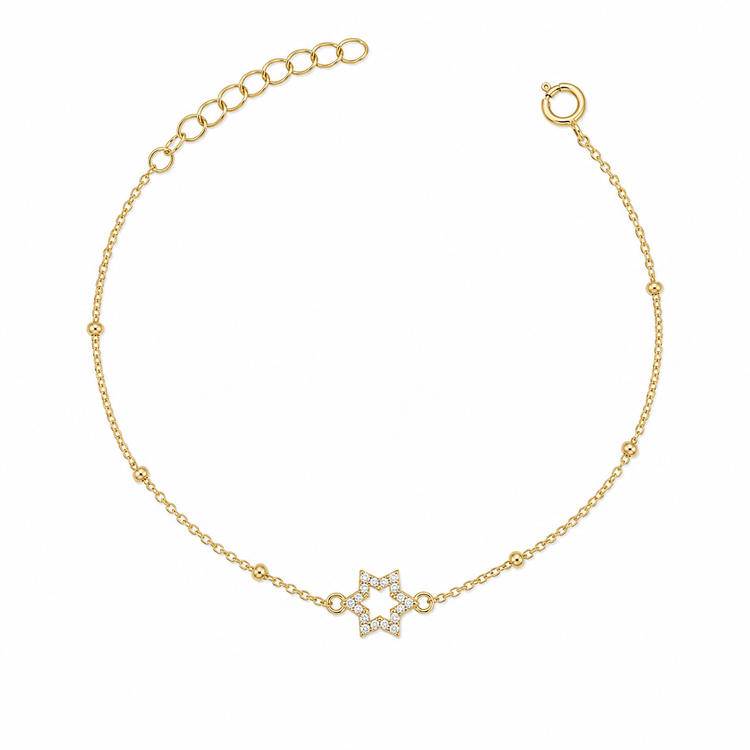 gold pavé Star of David bracelet on white background