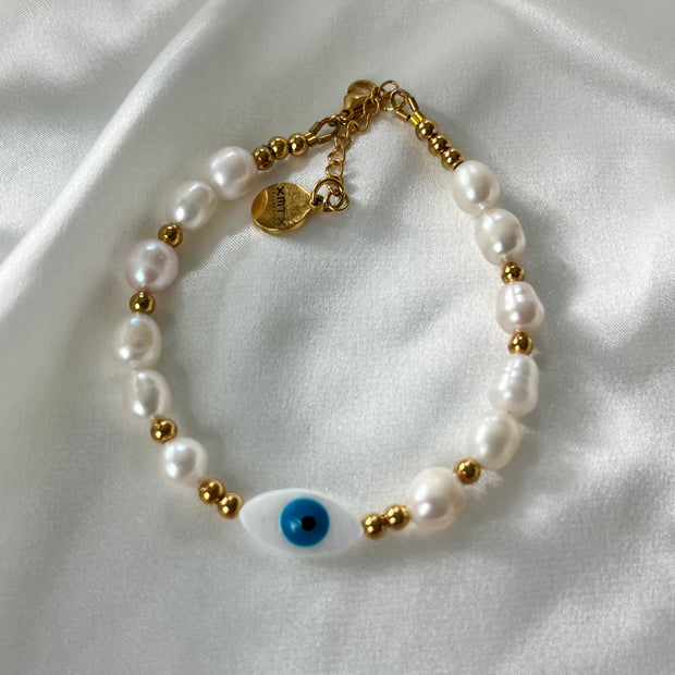 Nacre Hamsa Stars & Pearls / Evil Eye Bracelet