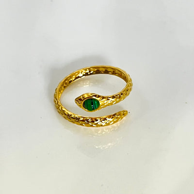 Green Eye Snake Open Ring