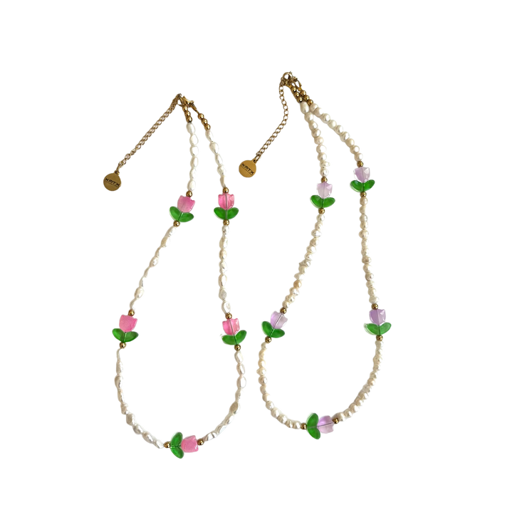 Tulips 🌷 & Pearls Handmade Necklace