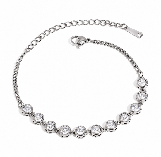Jane silver rhinestone bracelet with round sparkling stones