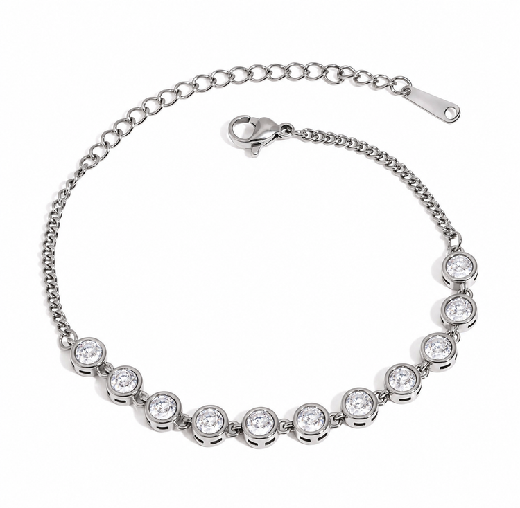 Jane silver rhinestone bracelet with round sparkling stones