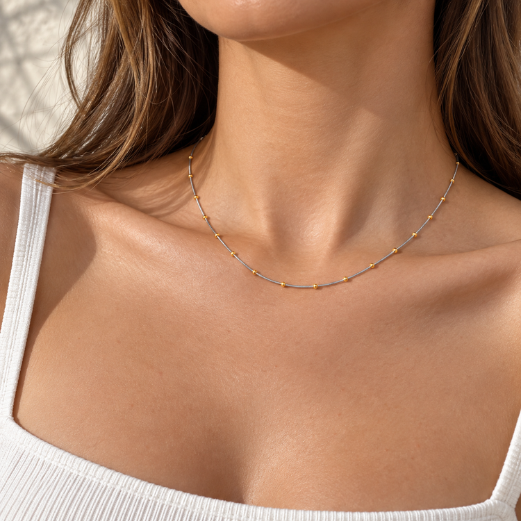 Kate two tone necklace worn on model