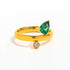 Gold pear cut emerald ring on white background waterproof tarnish resistant jewelry XMTX Collections