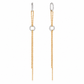Front view of Kiana waterproof mixed metal drop earrings featuring silver hoops with long gold chain details.