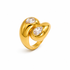 A polished yellow gold ring featuring two marquise-cut clear gemstones in a split, organic design, set against a clean white background.