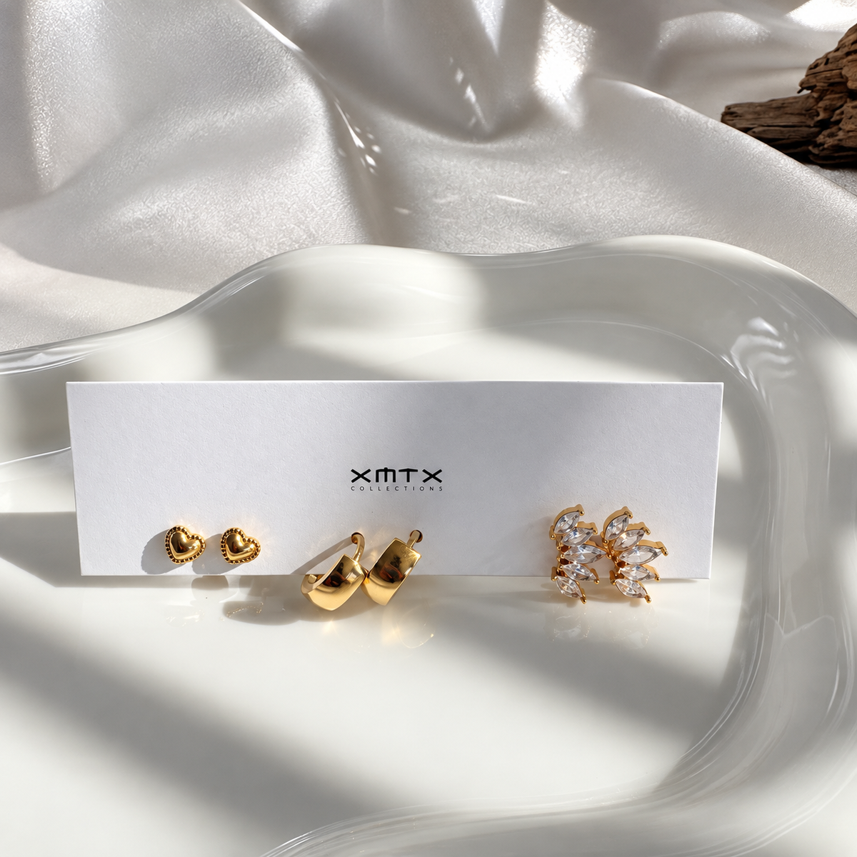 Lilly three-piece gold earring set by XMTX Collections