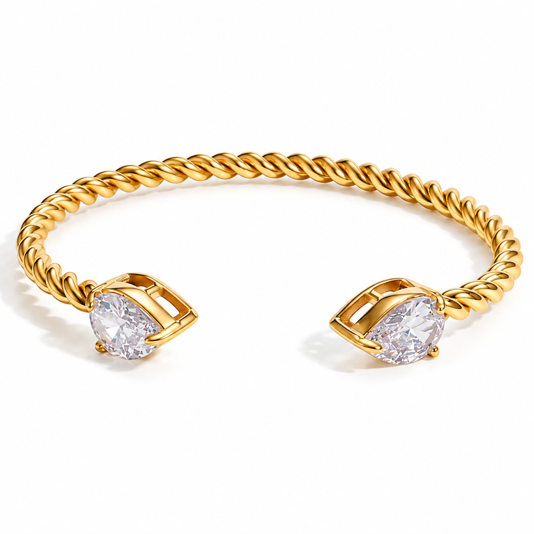 Lorena twisted gold bangle bracelet with sparkling stones