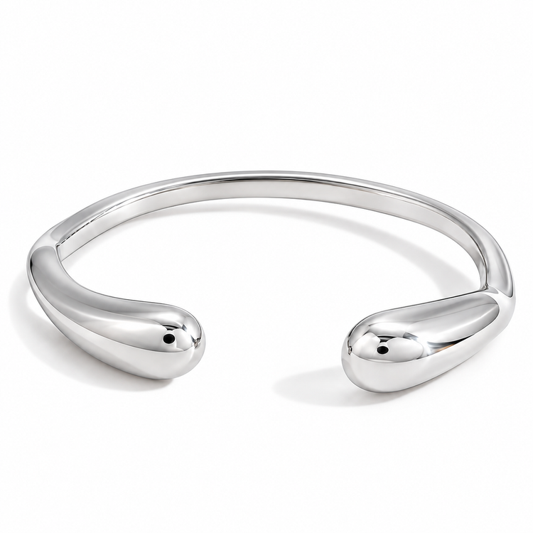 Lucia silver bangle bracelet with smooth open cuff design