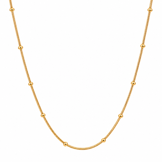 Lyssa Bead Chain Necklace with delicate gold beads, 18K Gold PVD plated waterproof non-tarnish jewelry
