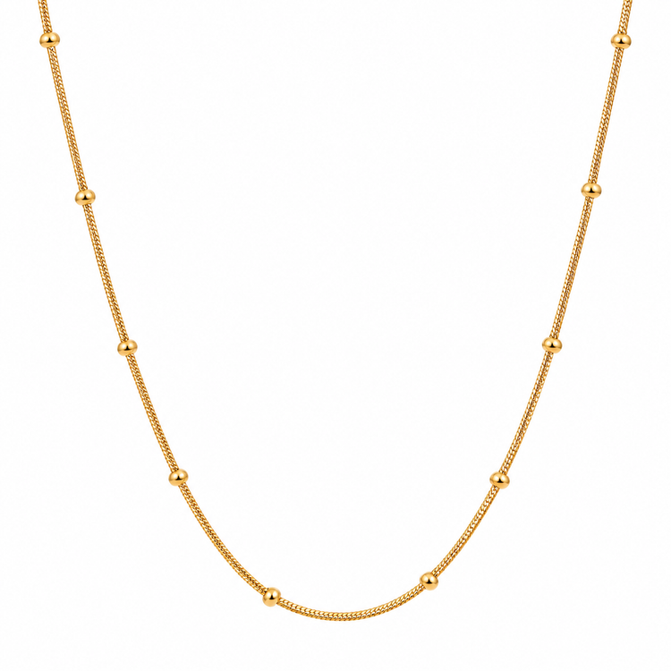Lyssa Bead Chain Necklace with delicate gold beads, 18K Gold PVD plated waterproof non-tarnish jewelry
