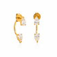 Gold pear ear jacket earrings with front stud and hidden drop design, dainty minimalist jewelry