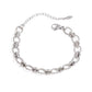 Silver oval link bracelet made from waterproof non-tarnish stainless steel with adjustable chain closure