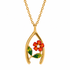 Poppy Wishbone Necklace with red flower, pearl center and green enamel leaves in 18K Gold PVD plated stainless steel