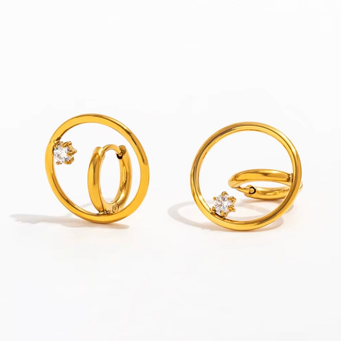 Pyper gold earrings minimal circle design with cubic zirconia